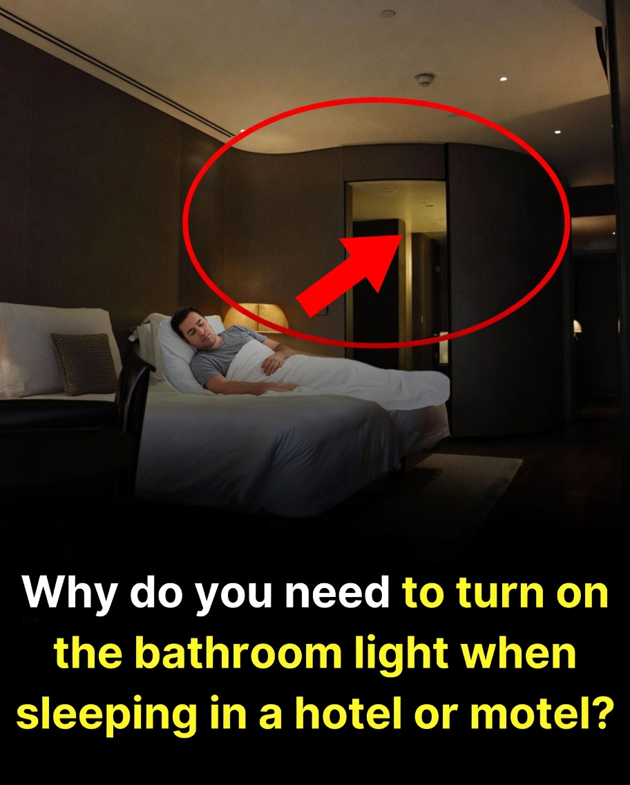 Why do you need to turn on the bathroom light when sleeping in a motel or hotel?