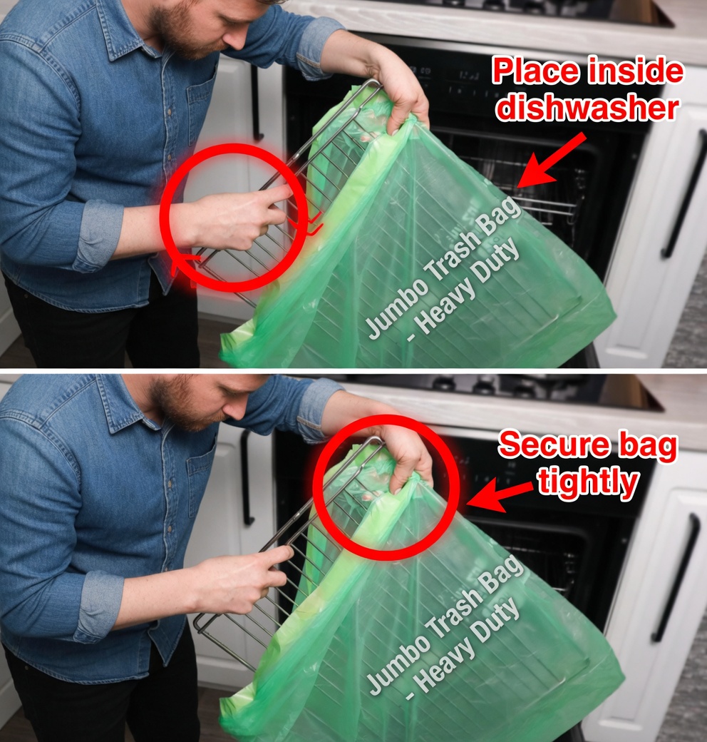 No need to scrub; just put the grate in a bag and it will be as good as new again