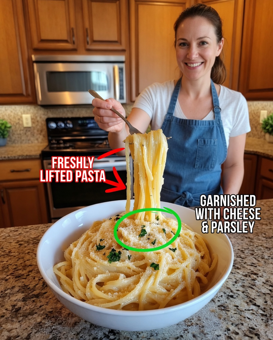 Cheesy Garlic Butter Linguine Pasta